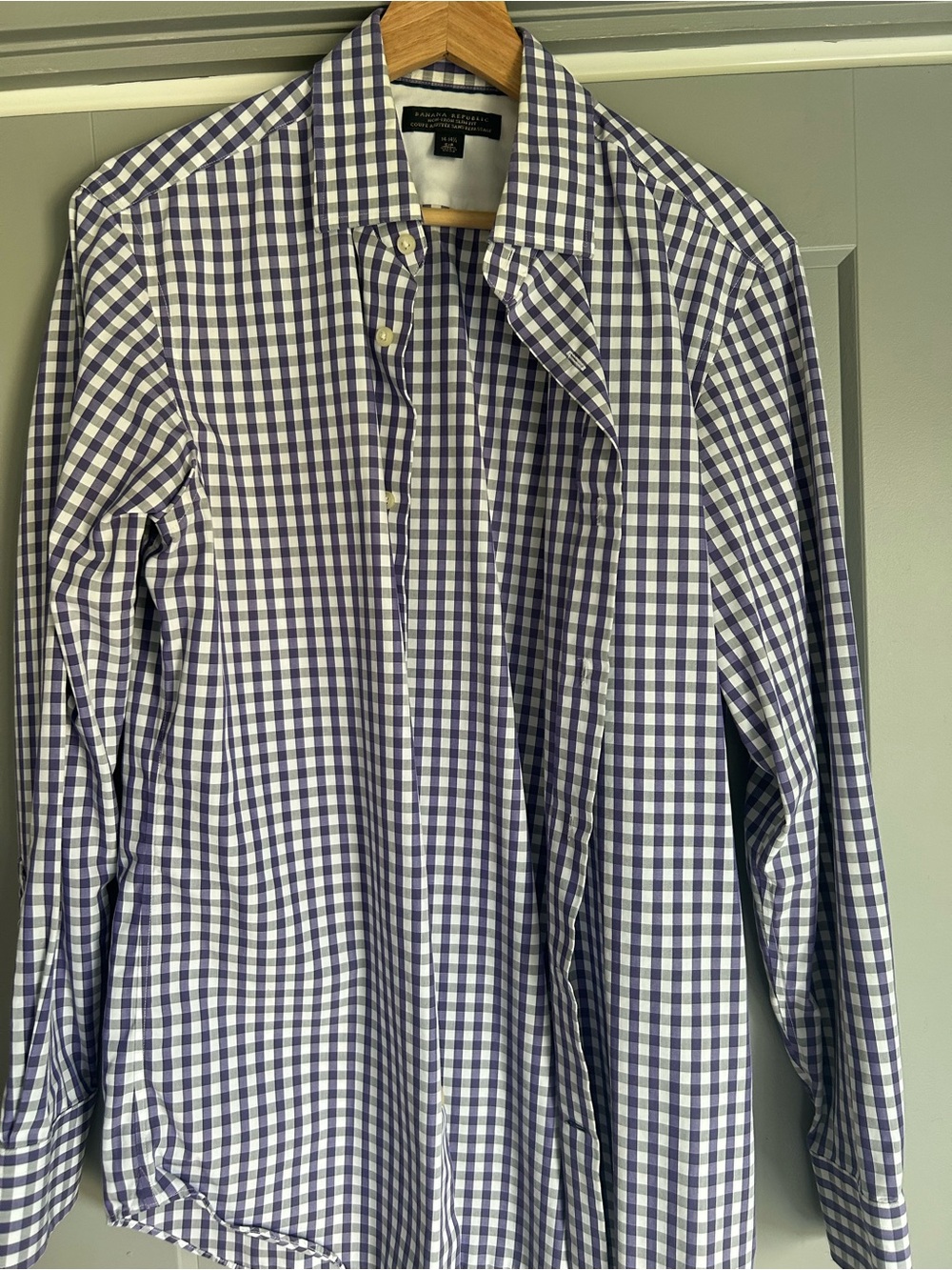 Banana Republic Men’s Navy and White Gingham Dress Shirt